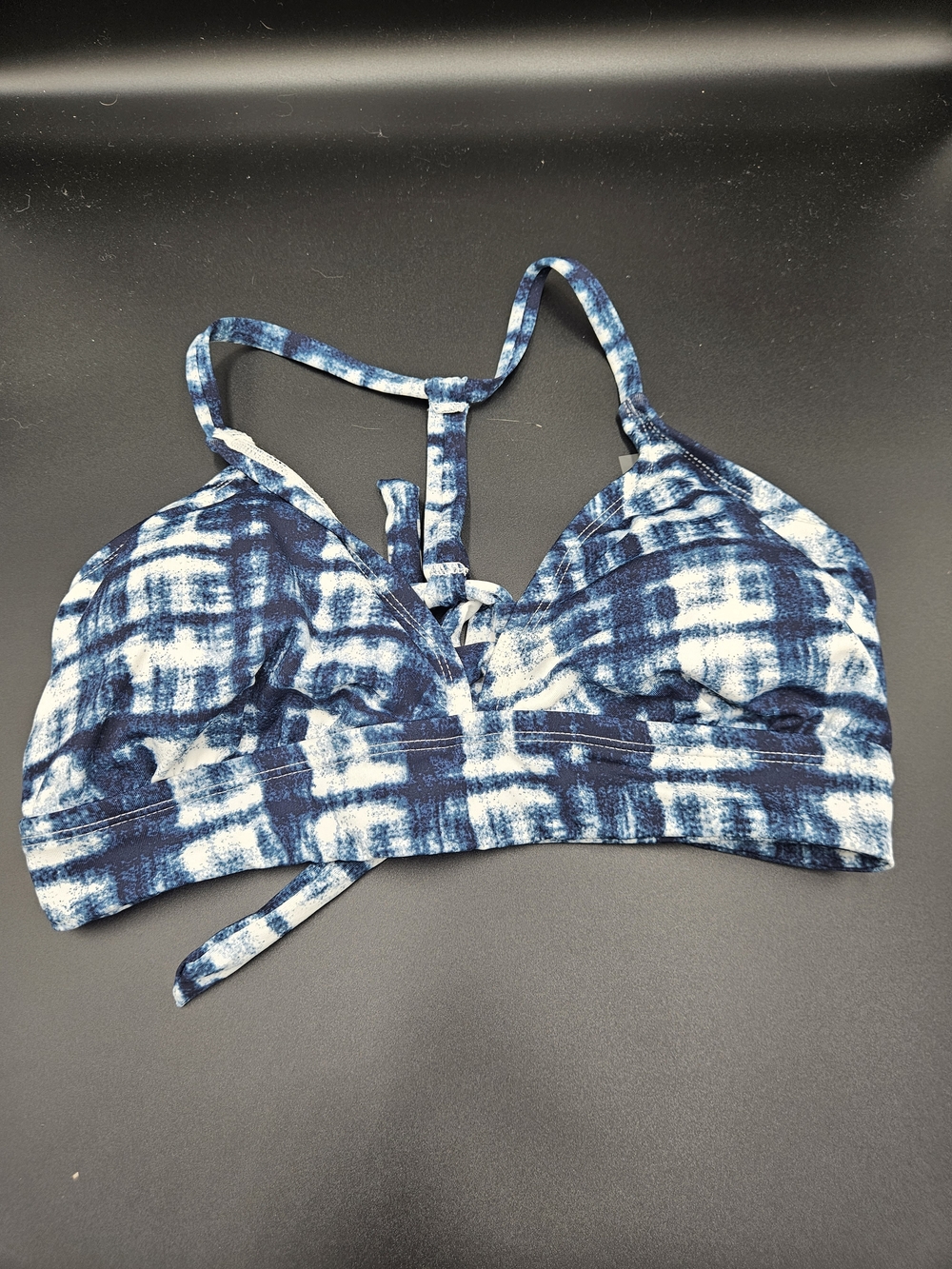 Carve Designs Blue Tie Dye Bikini Top MD D/DD Lace-Up Back Adjustable Straps
